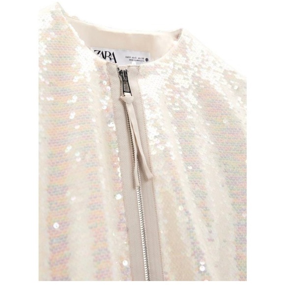Zara Sequined Bomber Jacket In Beige Size Small - Picture 8 of 15
